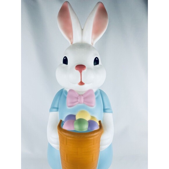 New 2024 Blue Boy Easter Bunny Rabbit Basket Flowers BLOW MOLD Lighted 24 Inch - Picture 3 of 12